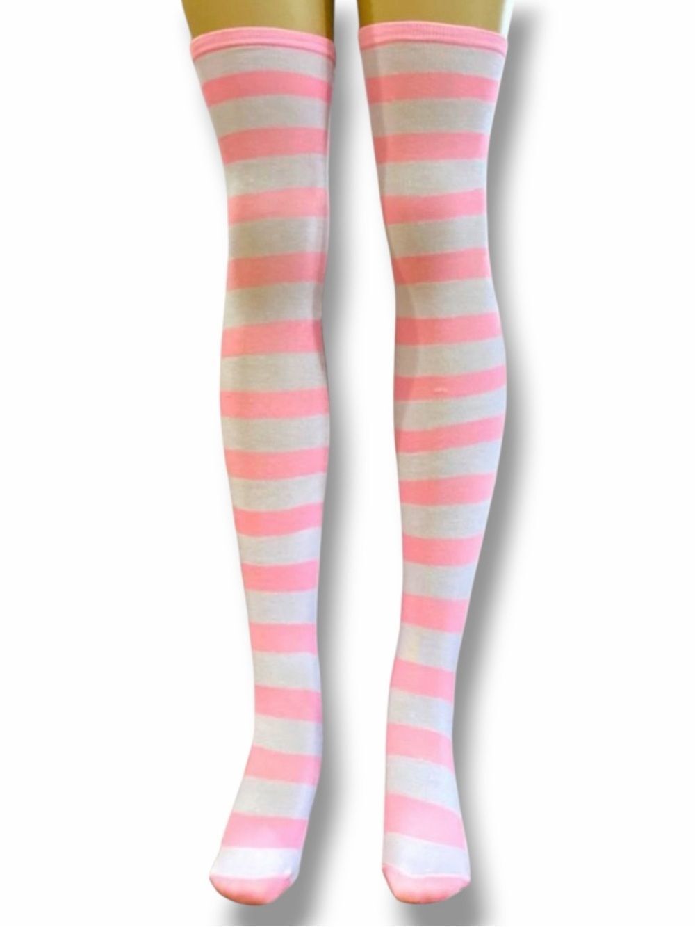 Pink White Striped Over Knee Thigh High Socks Cosplay Anime